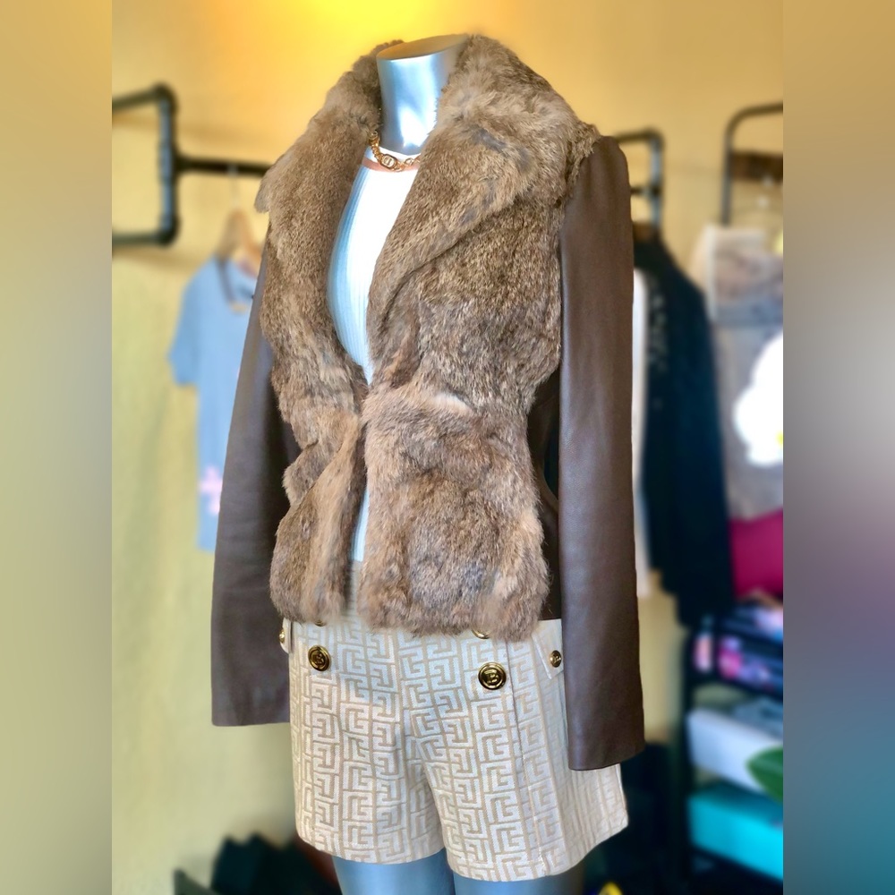 Designer Lamb Leather Jacket with Rabbit Fur